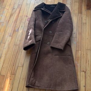 Antartex Genuine Sheepskin shearling brown Coat made in Scotland double breasted